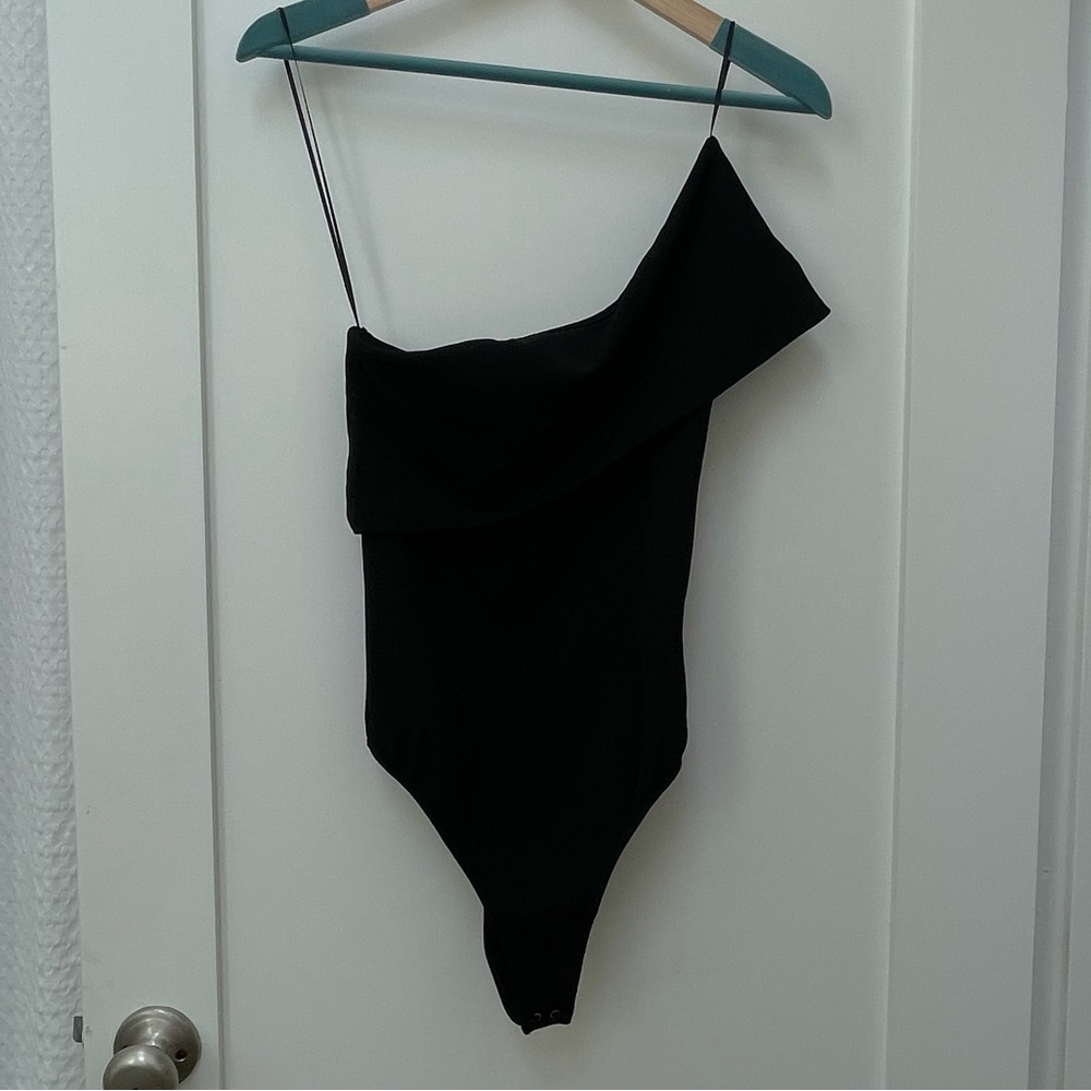 Agolde Women’s Size Small Black Heavy Knit Pointe One Sleeve Shoulder Bodysuit